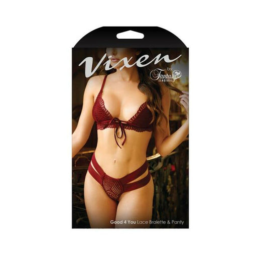 Vixen Good 4 You Lace Triangle Bralette & Matching Panty With Double-strap Waistband Burgundy O/s | SexToy.com