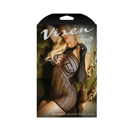 Vixen It's A Mood Geometric Halter Dress & Matching Gloves Black O/s | SexToy.com