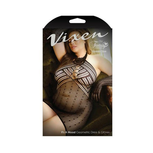 Vixen It's A Mood Geometric Halter Dress & Matching Gloves Black Queen | SexToy.com