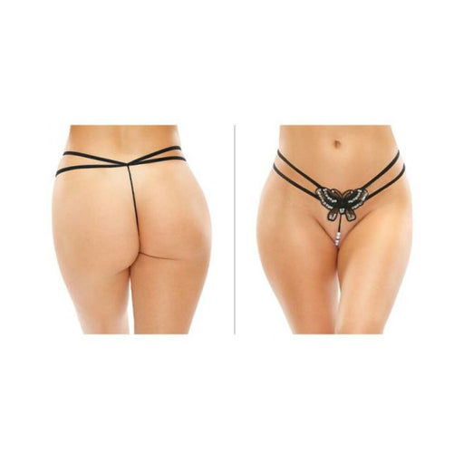 Zinnia Sequin Butterfly Strappy Pearl G-string Black L/xl | SexToy.com