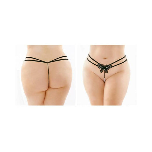 Zinnia Sequin Butterfly Strappy Pearl G-string Black Queen | SexToy.com