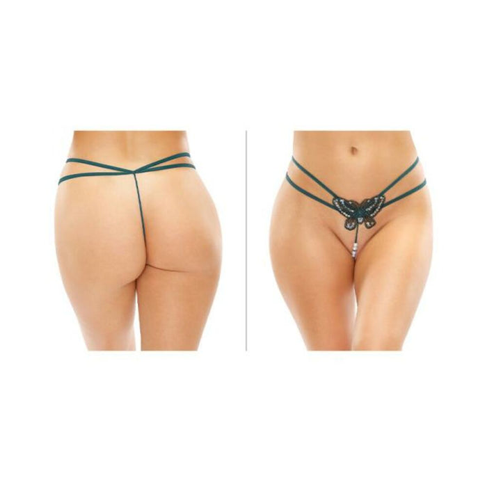 Zinnia Sequin Butterfly Strappy Pearl G-string Green S/m | SexToy.com