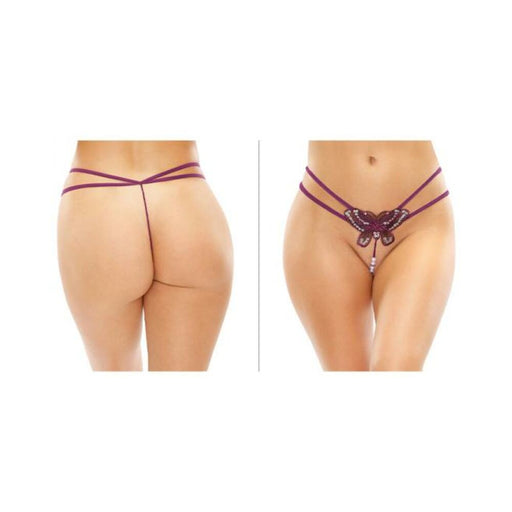 Zinnia Sequin Butterfly Strappy Pearl G-string Purple S/m | SexToy.com