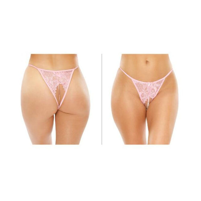Calla Crotchless Lace Pearl Panty Light Pink S/m | SexToy.com