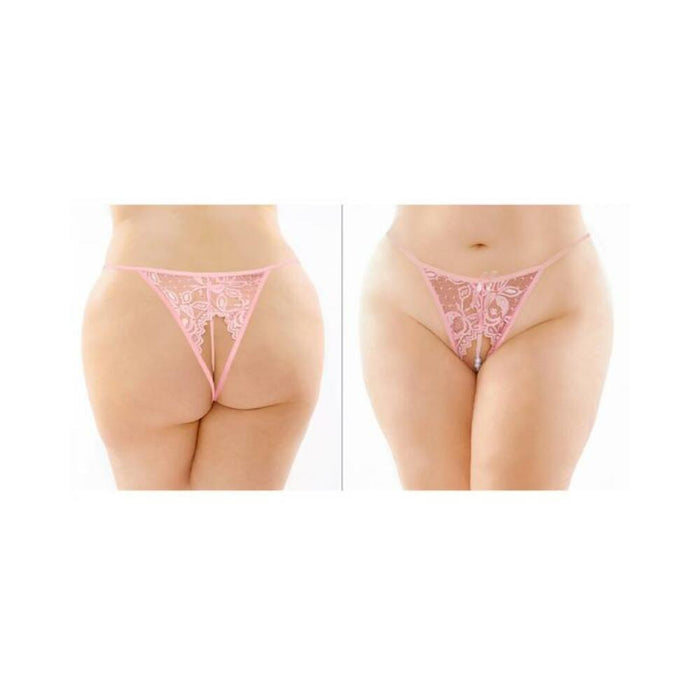 Calla Crotchless Lace Pearl Panty Light Pink Queen | SexToy.com