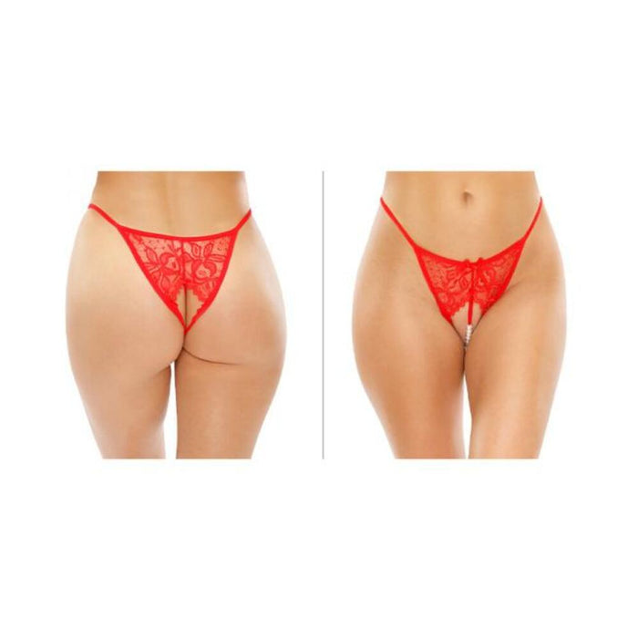Calla Crotchless Lace Pearl Panty Red S/m | SexToy.com