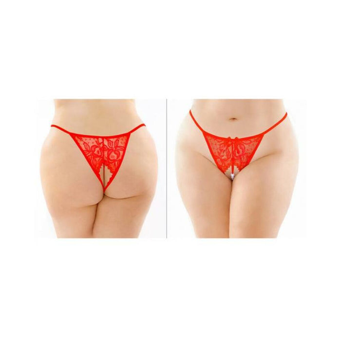 Calla Crotchless Lace Pearl Panty Red Queen | SexToy.com