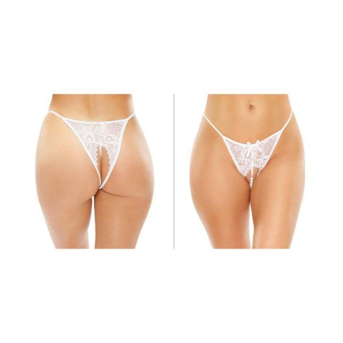 Calla Crotchless Lace Pearl Panty White L/xl | SexToy.com