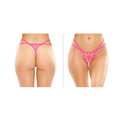 Aster Crotchless Strappy Flower Pearl Thong Pink S/m | SexToy.com