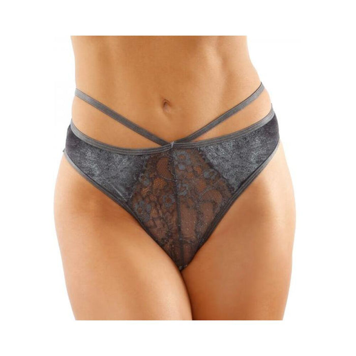 Kalina Velvet Strappy Cut-out Thong With Keyhole Back Gray S/m
