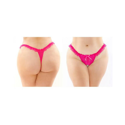 Flora Ruffled Lace Crotchless Pearl Thong Pink Queen | SexToy.com