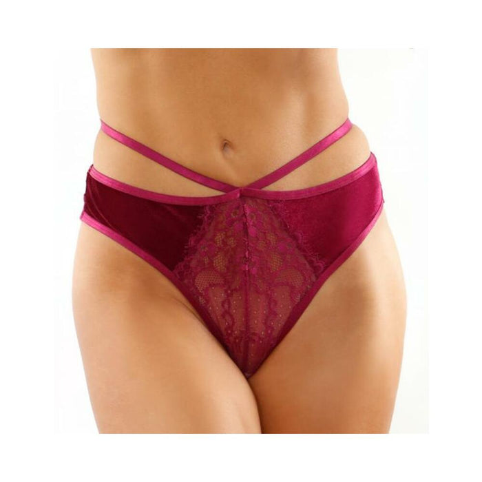 Kalina Velvet Strappy Cut-out Thong With Keyhole Back Magenta S/m