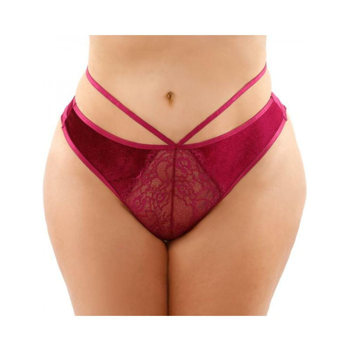 Kalina Velvet Strappy Cut-out Thong With Keyhole Back Magenta Queen