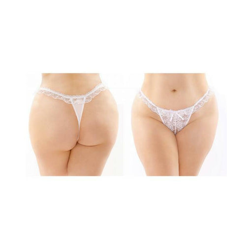 Flora Ruffled Lace Crotchless Pearl Thong White Queen | SexToy.com