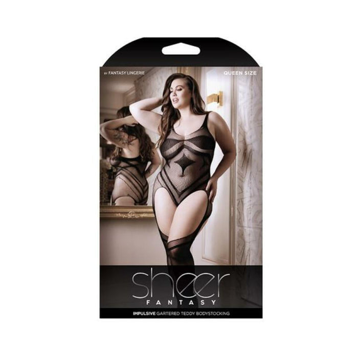 Sheer Impulsive Gartered Teddy Bodystocking Black Queen | SexToy.com