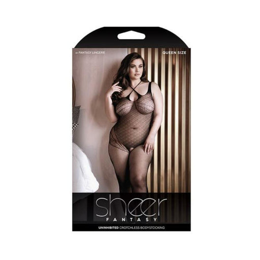 Sheer Uninhibited Crotchless Bodystocking Black Queen | SexToy.com