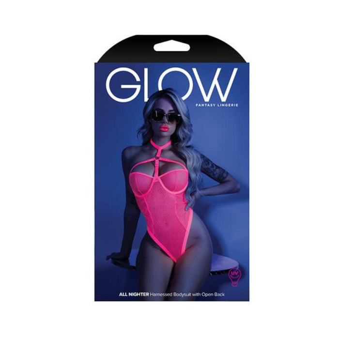 Glow All Nighter Harnessed Mesh Bodysuit Neon Pink L/xl | SexToy.com