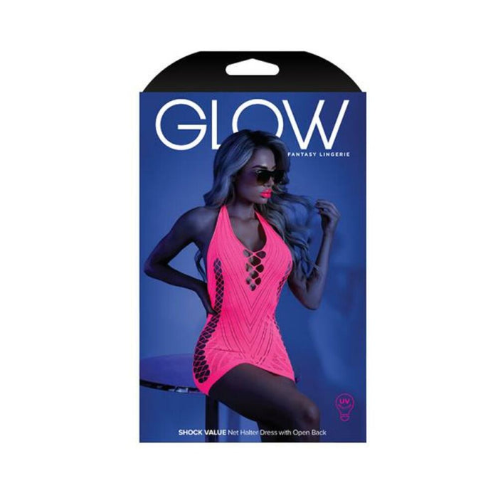 Glow Shock Value Net Halter Dress Neon Pink Os | SexToy.com