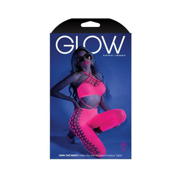 Glow Own The Night Cropped Cut-out Halter Bodystocking Neon Pink Os | SexToy.com
