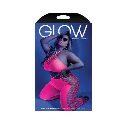 Glow Own The Night Cropped Cut-out Halter Bodystocking Neon Pink Qs | SexToy.com