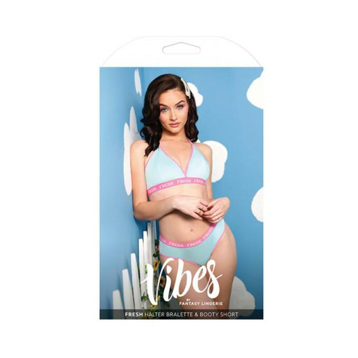 Vibes Fresh Halter Bralette & Booty Short S/m Light Blue