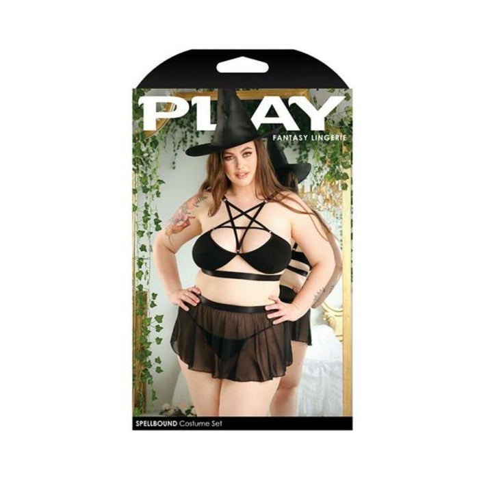 Play Spellbound Costume  Strappy Pentagram Detail Bralette, Criss-cross Cutout Panty, Skirt & Hat 1x