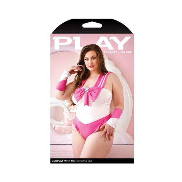 Play Cosplay With Me Sailor Costume Bodysuit With Snap Closure & Matching Arm Bands 3x/4x Pink
