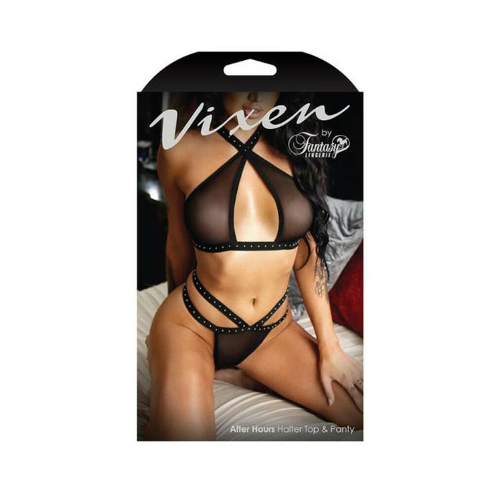 Vixen After Hours Studded Halter Top & Panty Black O/s