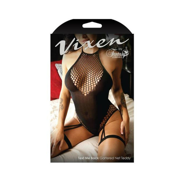 Vixen Text Me Back High-neck Gartered Teddy Black O/s