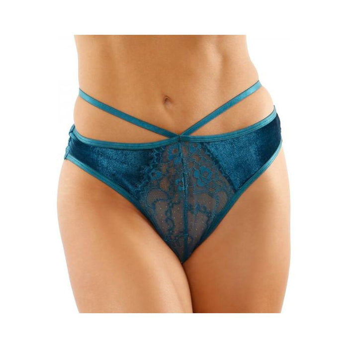 Kalina Velvet Strappy Cut-out Thong With Keyhole Back Teal S/m