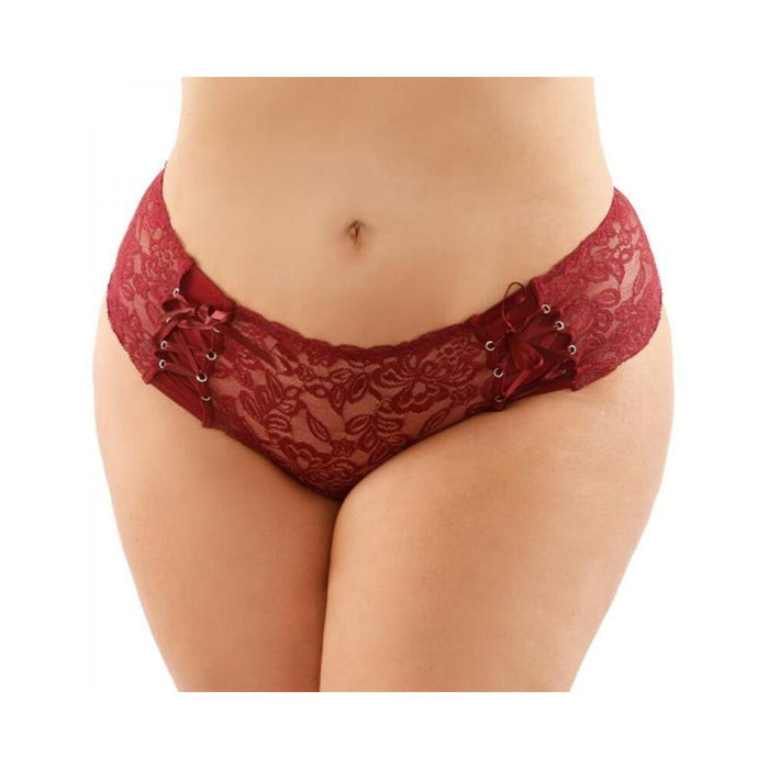 Magnolia Crotchless Lace Boyshort With Lace-up Panel Details Garnet Queen