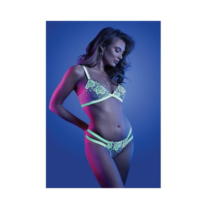 Fantasy Lingerie Glow Night Vision Glow-in-the-dark Lace Bralette & Panty White S/m