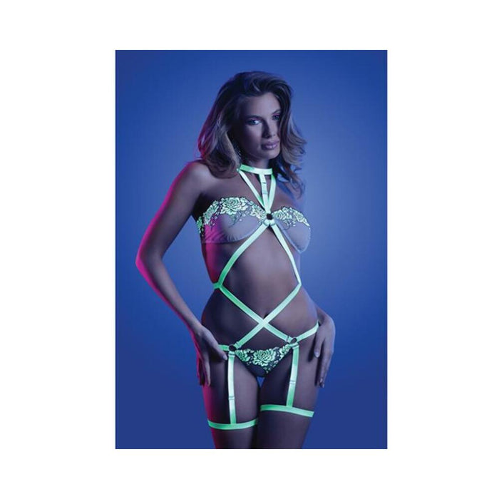 Fantasy Lingerie Glow Night Vision Glow-in-the-dark Lace Strappy Teddy White S/m