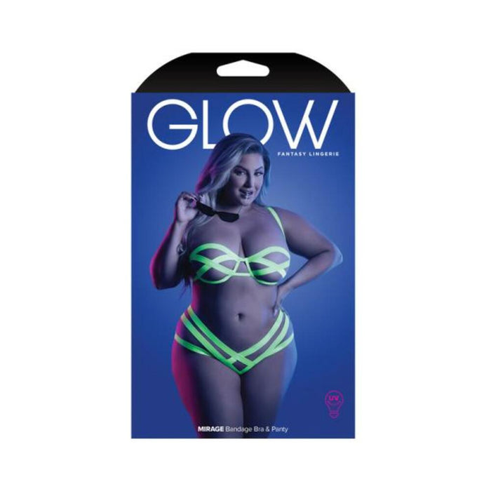 Fantasy Lingerie Glow Mirage Bandage Bra & Panty Neon Lemon Queen Size