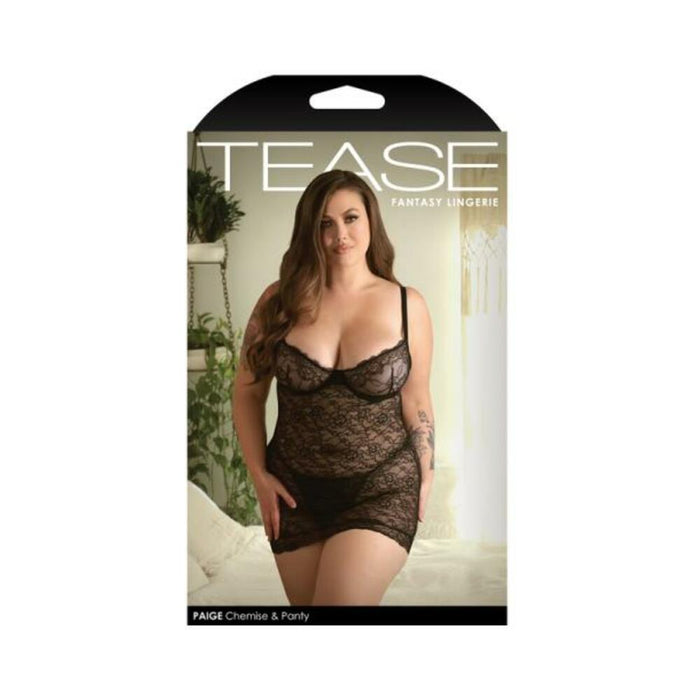 Fantasy Lingerie Tease Paige Lace Chemise & G-string Panty Black 3xl/4xl