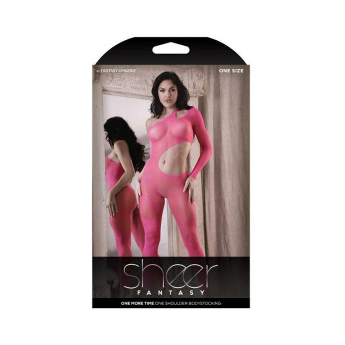 Fantasy Lingerie Sheer One More Time One Shoulder Cut Out Bodystocking Pink O/s