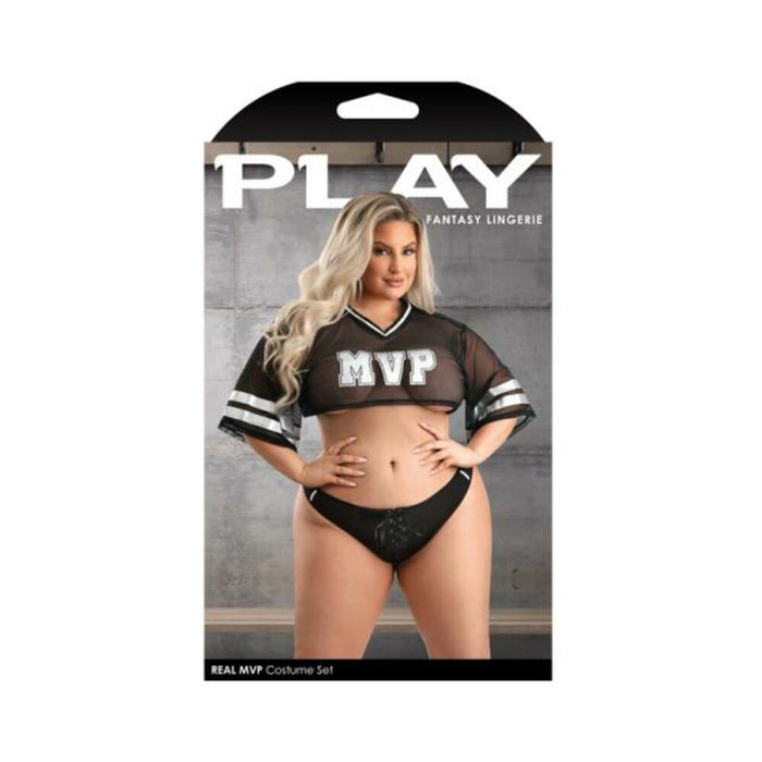 Fantasy Lingerie Play Real Mvp Cropped Jersey Top & Lace Up Panty Costume 1xl/2xl