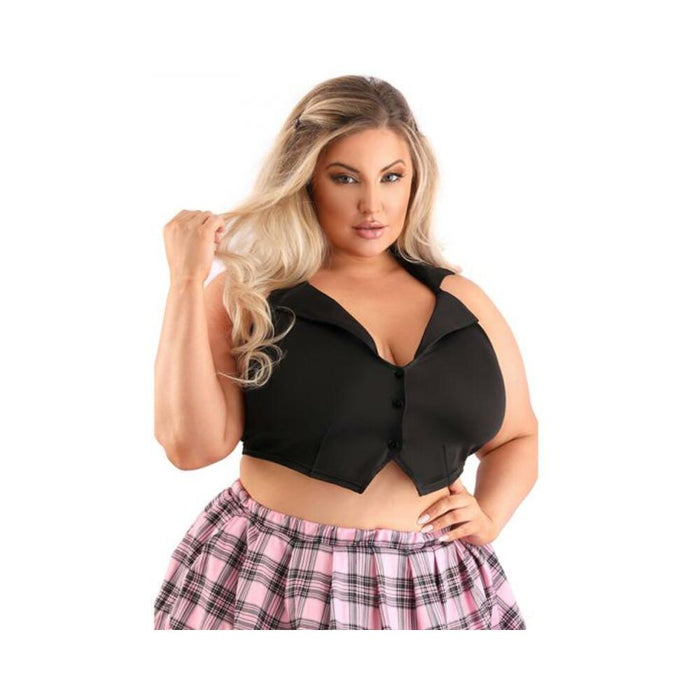 Fantasy Lingerie Play Schoolgirl Top Collared Button Down Halter Top With Tie-back Closure Costume B