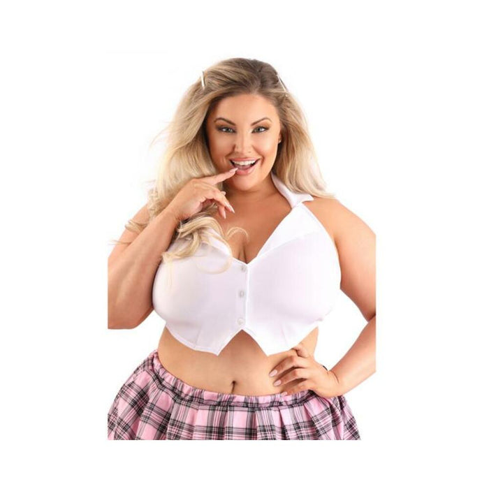 Fantasy Lingerie Play Schoolgirl Top Collared Button Down Halter Top With Tie-back Closure Costume W