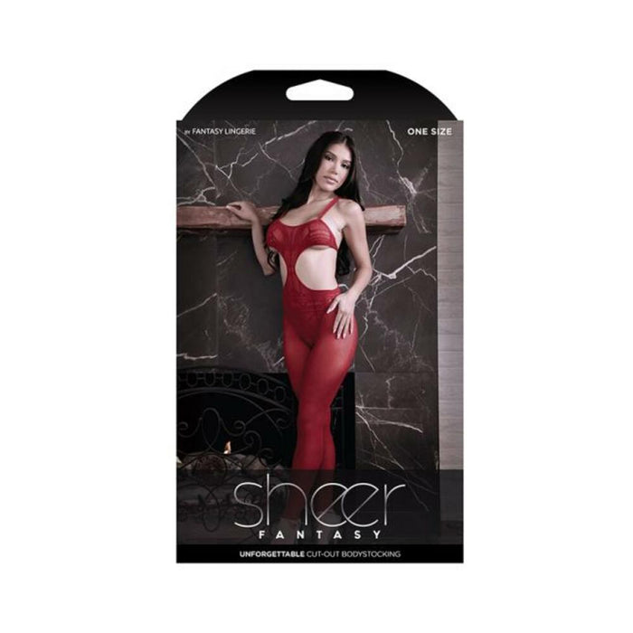 Fantasy Lingerie Sheer Unforgettable Cut-out Bodystocking Red O/s
