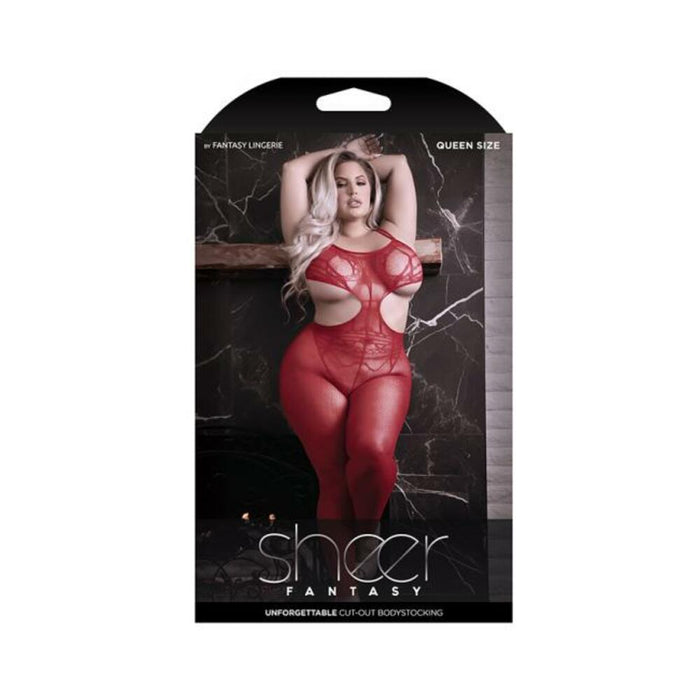Fantasy Lingerie Sheer Unforgettable Cut-out Bodystocking Red Queen Size