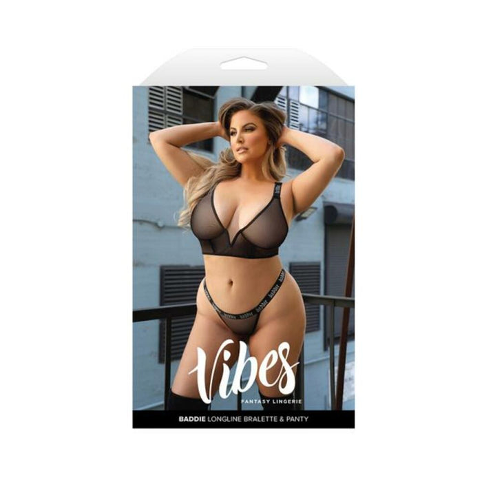 Fantasy Lingerie Vibes Baddie Longline Mesh Bralette & Panty Queen Size