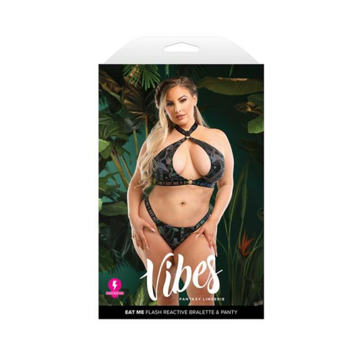 Fantasy Lingerie Vibes Eat Me Flash Reactive Mushroom-print Halter & Panty Queen Size