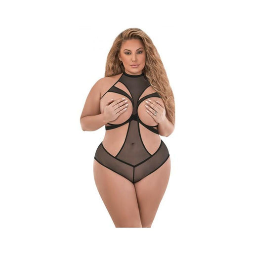Magic Silk Forever Mesh Cupless & Crotchless Halter Teddy With Split -ack Black Queen | SexToy.com