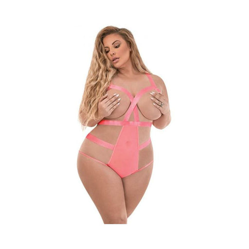 Magic Silk Forever Mesh Cupless & Crotchless Strappy Teddy Coral Queen | SexToy.com