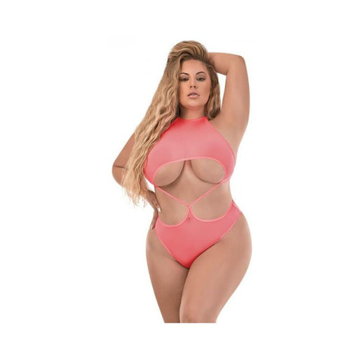 Magic Silk Forever Mesh Crotchless Underboob Teddy With Split Back Coral Queen | SexToy.com