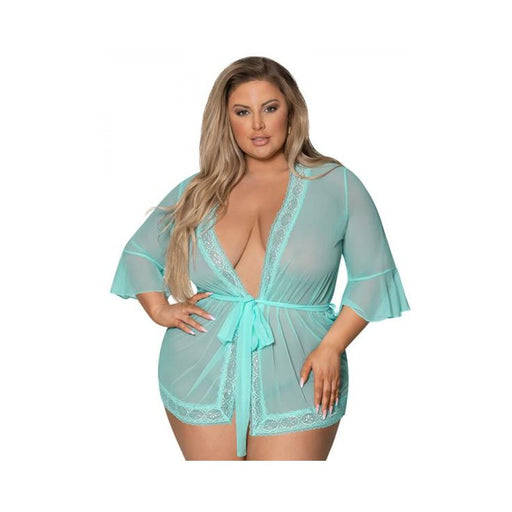 Magic Silk Seabreeze Robe W Lace Trim Turquoise Queen  Size | SexToy.com