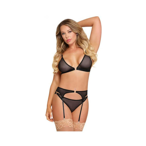 Magic Silk Sassy Bra, Garter & Rouched Panty Black S/m | SexToy.com