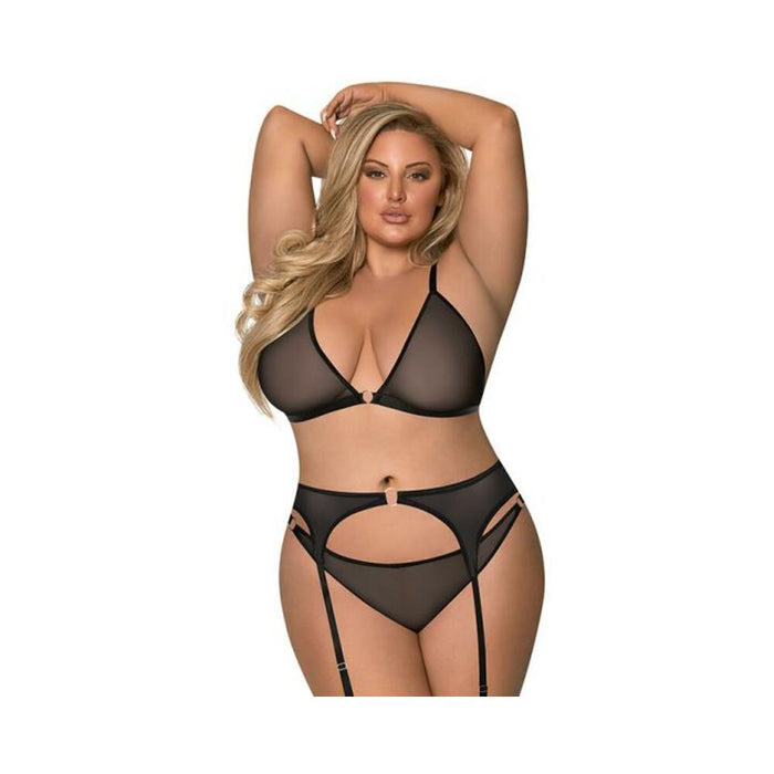 Magic Silk Sassy Bra, Garter & Rouched Panty Black Queen | SexToy.com