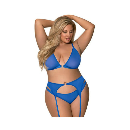 Magic Silk Sassy Bra, Garter & Rouched Panty Cobalt Queen | SexToy.com